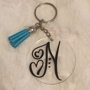 Handmade Acrylic Keychain Initial N -2 inches